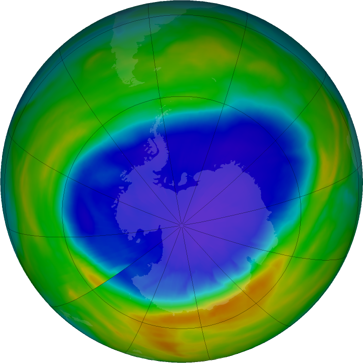 Antarctic ozone map for 16 September 2016